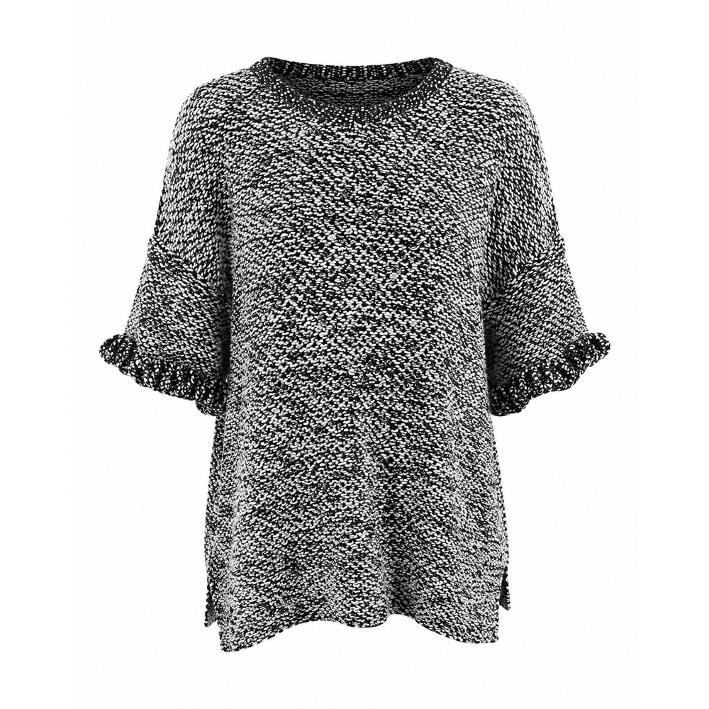 H&M Oversized Ruffle Sleeve Sweater Black White Knit Large coy school chunky